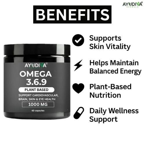 Ayudiva Herbals Omega 3.6.9 Plant-Based Capsules | 1000 mg | Daily Wellness & Nutritional Support (60 Capsules)