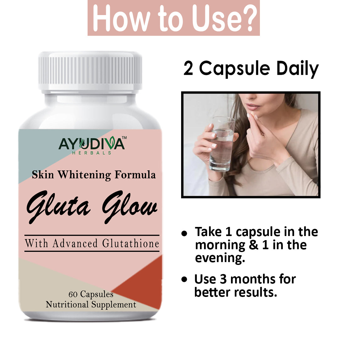 Ayudiva Gluta Glow Skin Whitening Capsules 100 Natural Ayurvedic