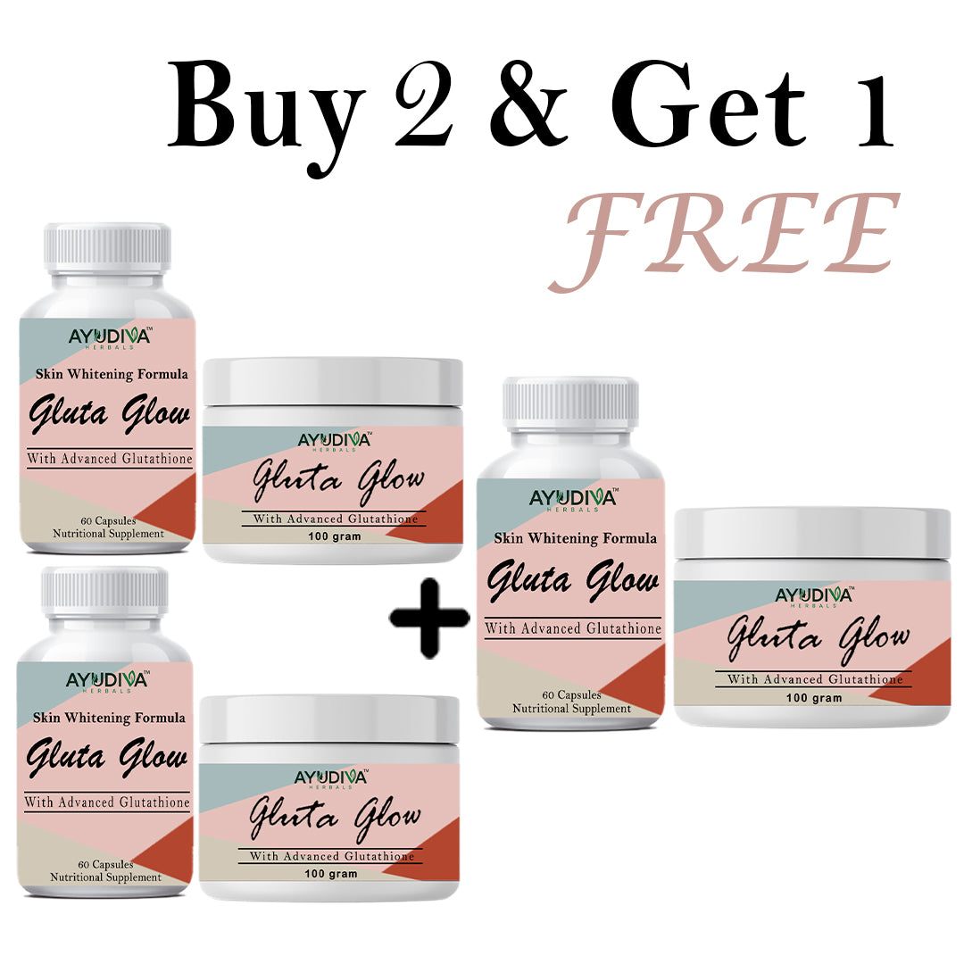 GLUTA GLOW SKIN WHITENING CAPSULES + CREAM 3 MONTHS COURSE