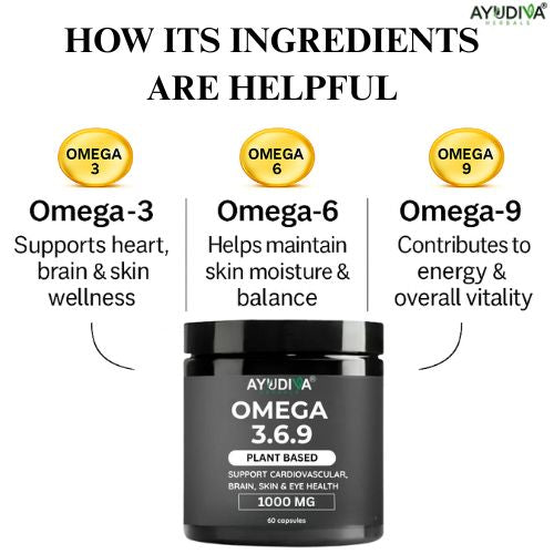 Ayudiva Herbals Omega 3.6.9 Plant-Based Capsules | 1000 mg | Daily Wellness & Nutritional Support (60 Capsules)