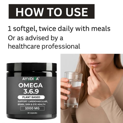 Ayudiva Herbals Omega 3.6.9 Plant-Based Capsules | 1000 mg | Daily Wellness & Nutritional Support (60 Capsules)