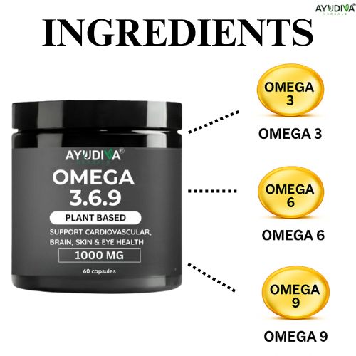 Ayudiva Herbals Omega 3.6.9 Plant-Based Capsules | 1000 mg | Daily Wellness & Nutritional Support (60 Capsules)