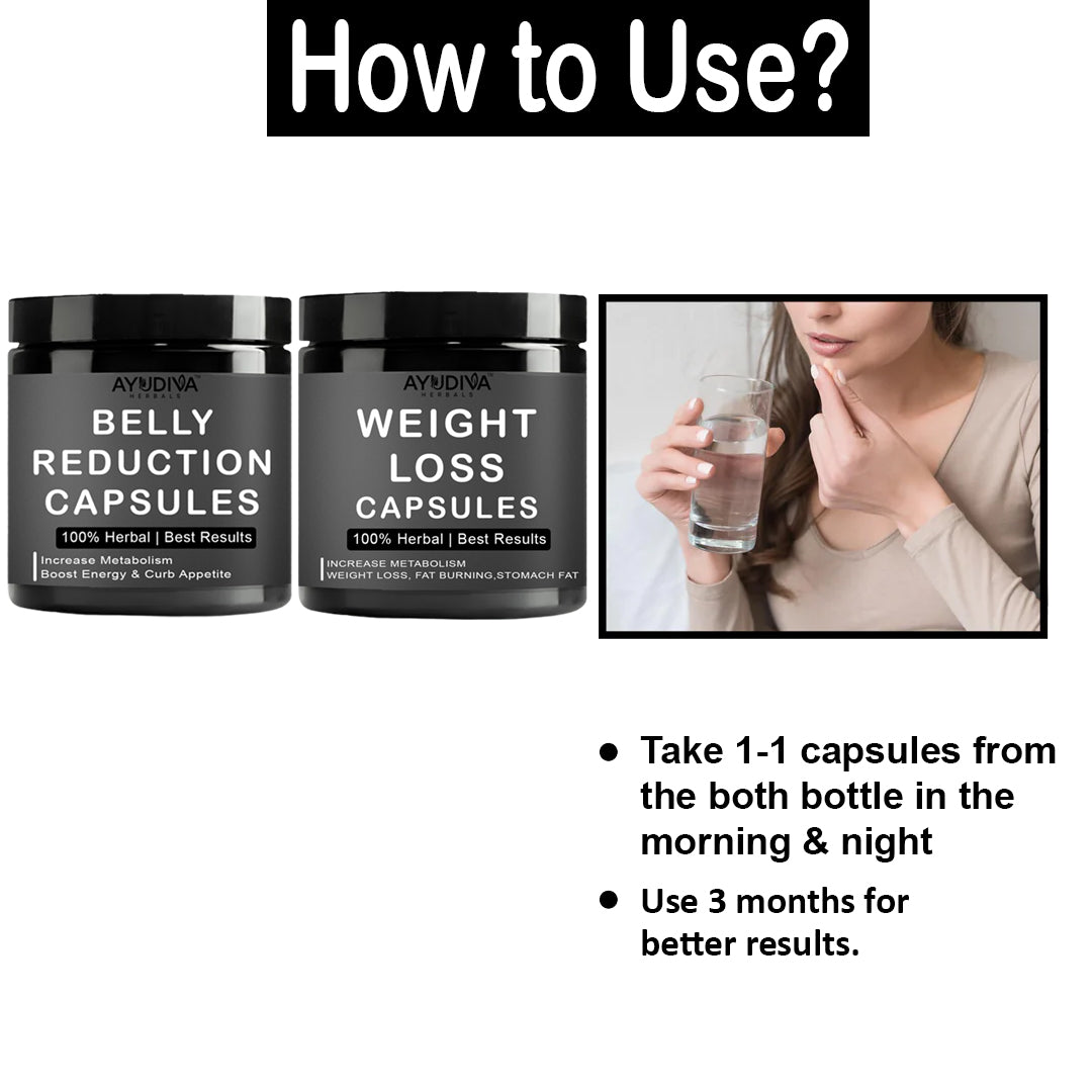 Ayudiva Herbals Belly Reduction Capsules and Weight Loss Capsules Combo