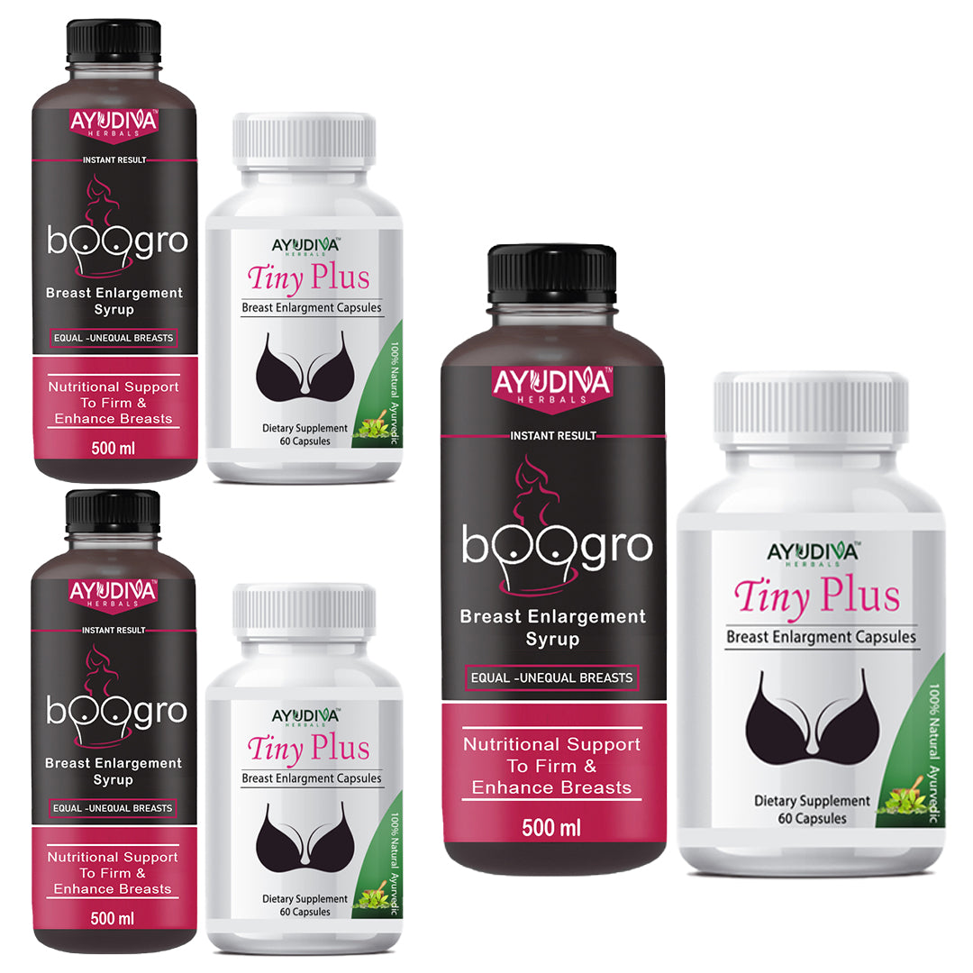 Ayudiva Herbals Boogro Syrup & Tiny Plus Capsules | Women’s Breast Enlargement Combo | Herbal Supplement