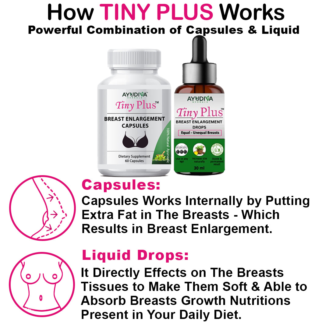 TINY PLUS BREAST ENLARGEMENT CAPSULES + LIQUID DROP COMBO