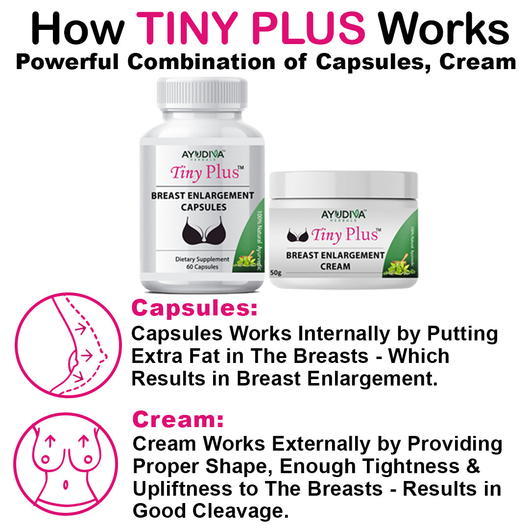 TINY PLUS BREAST ENLARGEMENT CAPSULES + CREAM 3 MONTHS COURSE