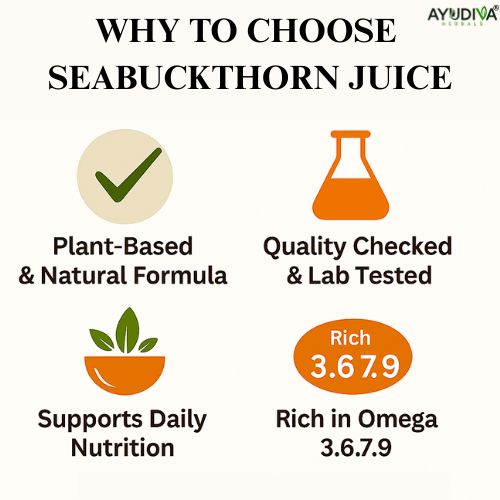 Ayudiva Herbals Seabuckthorn Juice with Omega 3, 6, 7, 9 | Plant-Based Daily Wellness Drink (500 ml)