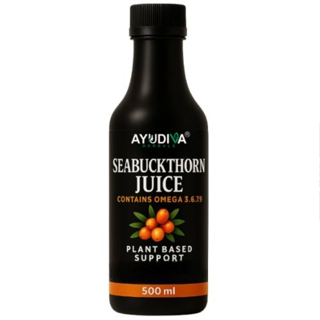 Ayudiva Herbals Seabuckthorn Juice with Omega 3, 6, 7, 9 | Plant-Based Daily Wellness Drink (500 ml)