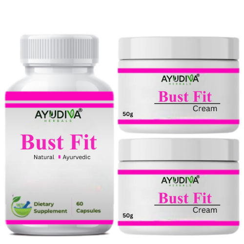 Ayudiva Herbals Bust Fit Capsules & Cream Combo – Daily Body Care & Nourishment Kit (60 Capsules + 2×50g Cream)