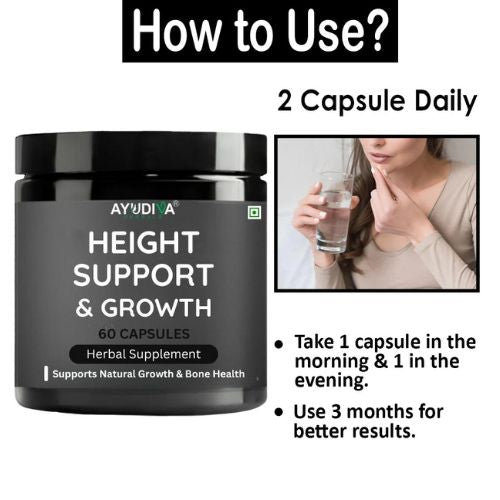 Ayudiva Herbals Height Support & Growth – 60 Capsules | Herbal Supplement