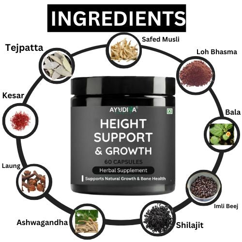 Ayudiva Herbals Height Support & Growth – 60 Capsules | Herbal Supplement