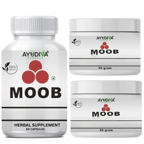 Ayudiva Herbals Moob Capsules & Cream Combo – Daily Body Care Herbal Supplement (60 Capsules + 2×50g Cream)