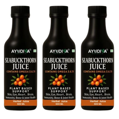Ayudiva Herbals Seabuckthorn Juice with Omega 3, 6, 7, 9 | Plant-Based Daily Wellness Drink (500 ml)