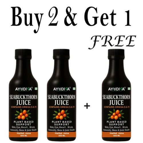 Ayudiva Herbals Seabuckthorn Juice with Omega 3, 6, 7, 9 | Plant-Based Daily Wellness Drink (500 ml)