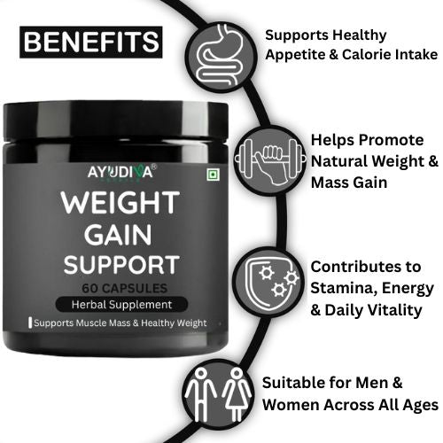 Ayudiva Herbals Weight Gain Support – 60 Capsules | Herbal Supplement | Supports Healthy Weight & Muscle Mass