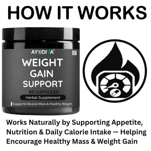 Ayudiva Herbals Weight Gain Support – 60 Capsules | Herbal Supplement | Supports Healthy Weight & Muscle Mass